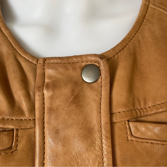 Lucky Brand Brown Leather Jacket Zip Up Neutral Classic Womens Size XS - Picture 7 of 10